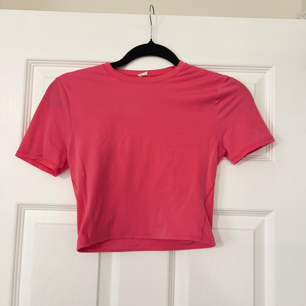 Lululemon Wundermost Ultra Soft Nulu Cropped T Shirt Pink Sz Small Short Sleeve